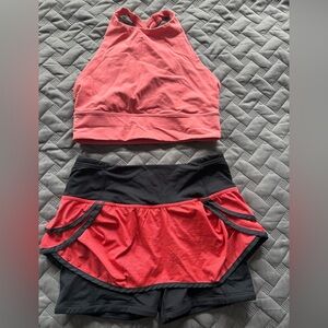 EUC Lululemon sz. 2 Coral Pink Athletic Crop Top and Skort Set